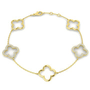 Natural or Lab Grown Diamond Clover Chain Bracelet in 10K/14K gold and platinum with certified lab-grown or natural diamonds