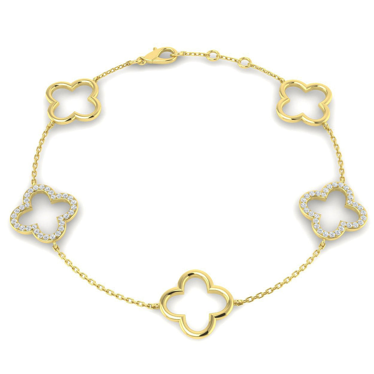 Lab Grown Diamond Four Leaf Clover Bracelet in 10K/14K gold and platinum with certified lab-grown or natural diamonds