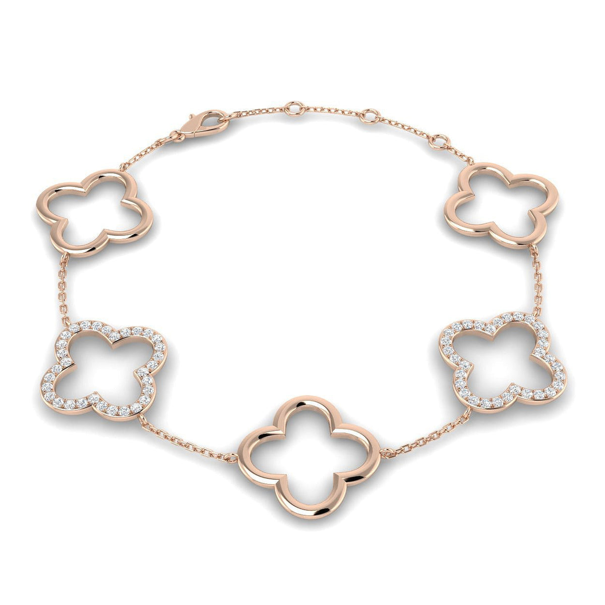 Natural or Lab Grown Diamond Clover Chain Bracelet in 10K/14K gold and platinum with certified lab-grown or natural diamonds