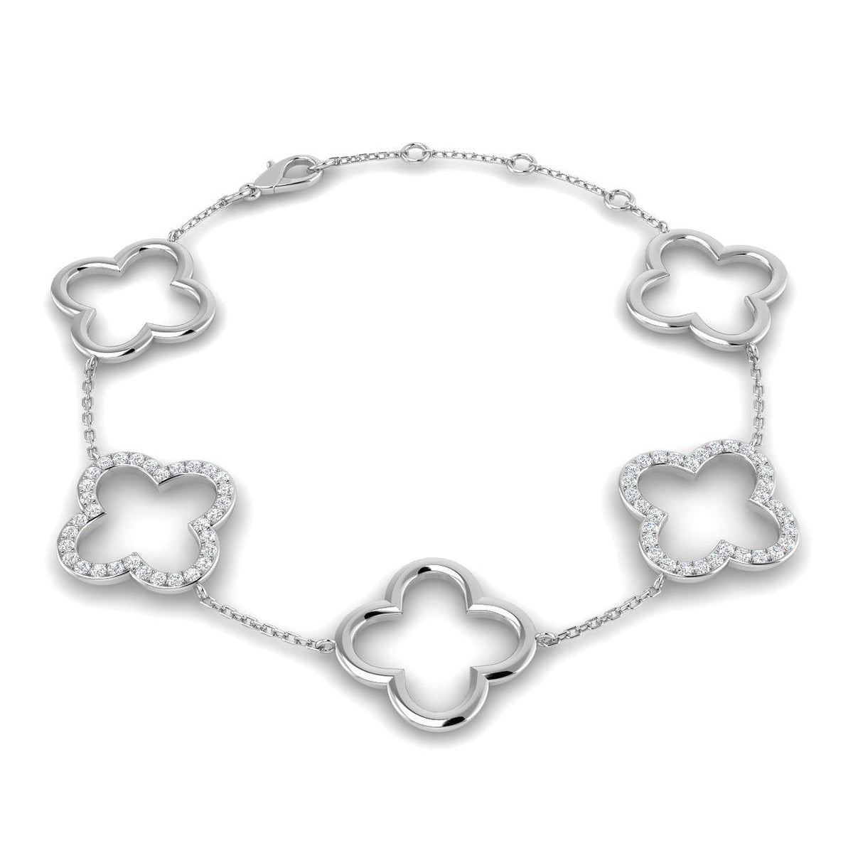 Natural or Lab Grown Diamond Clover Chain Bracelet in 10K/14K gold and platinum with certified lab-grown or natural diamonds