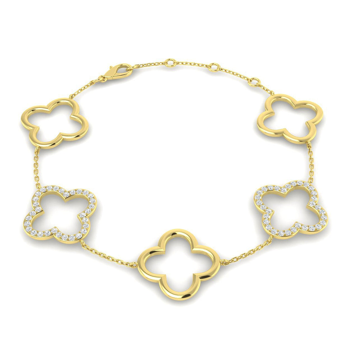 Natural or Lab Grown Diamond Clover Chain Bracelet in 10K/14K gold and platinum with certified lab-grown or natural diamonds
