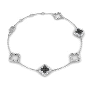 Elegant Natural Round Black Diamond Clover Chain Bracelet in Gold or in 10K/14K gold and platinum with certified lab-grown or natural diamonds