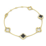 Elegant Natural Round Black Diamond Clover Chain Bracelet in Gold or in 10K/14K gold and platinum with certified lab-grown or natural diamonds