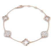 Delicate Clover Style Diamond Chain Bracelet in Gold or in 10K/14K gold and platinum with certified lab-grown or natural diamonds
