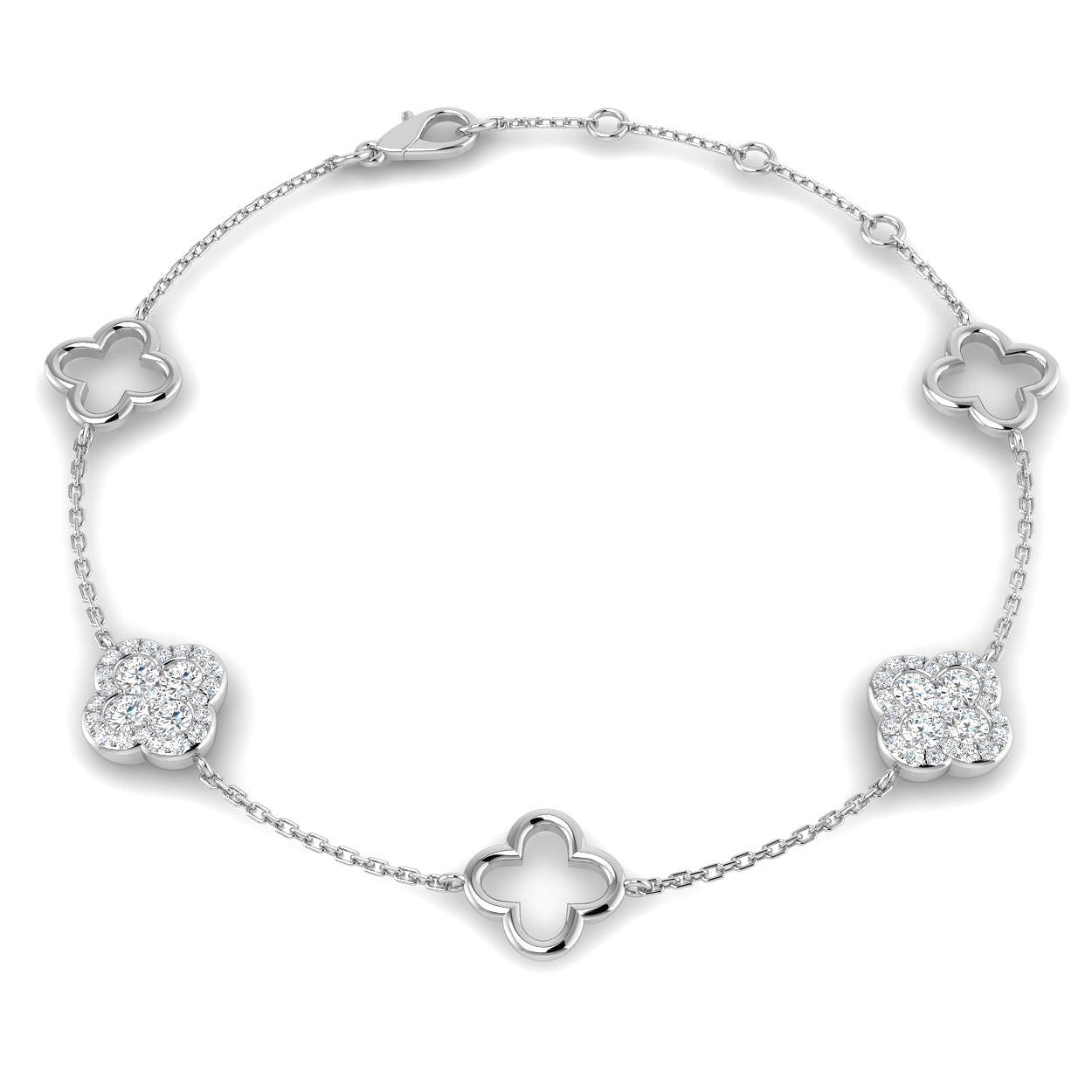 Platinum Lab Grown Diamond Pave Four Leaf Clover Bracelet in 10K/14K gold and platinum with certified lab-grown or natural diamonds
