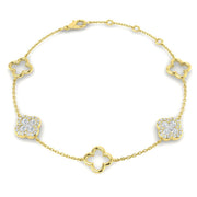 Delicate Clover Style Diamond Chain Bracelet in Gold or in 10K/14K gold and platinum with certified lab-grown or natural diamonds