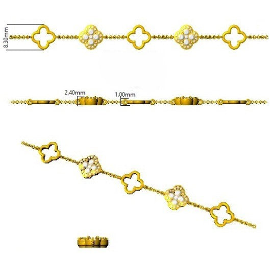 Elegant Natural Round Black Diamond Clover Chain Bracelet in Gold or in 10K/14K gold and platinum with certified lab-grown or natural diamonds