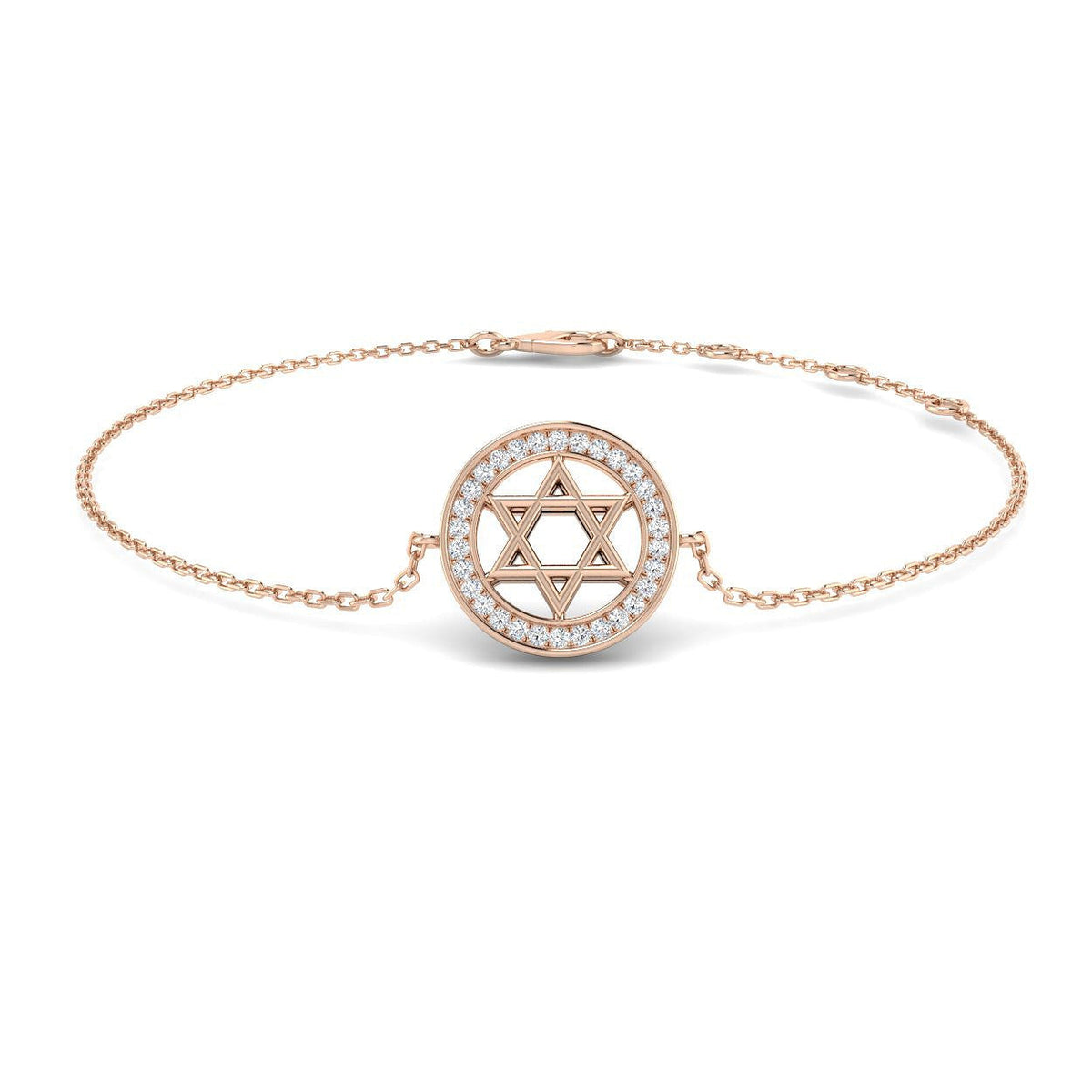 Natural Diamond Jewish Star of David Bracelet with Round Pave Halo in 10K/14K gold and platinum with certified lab-grown or natural diamonds
