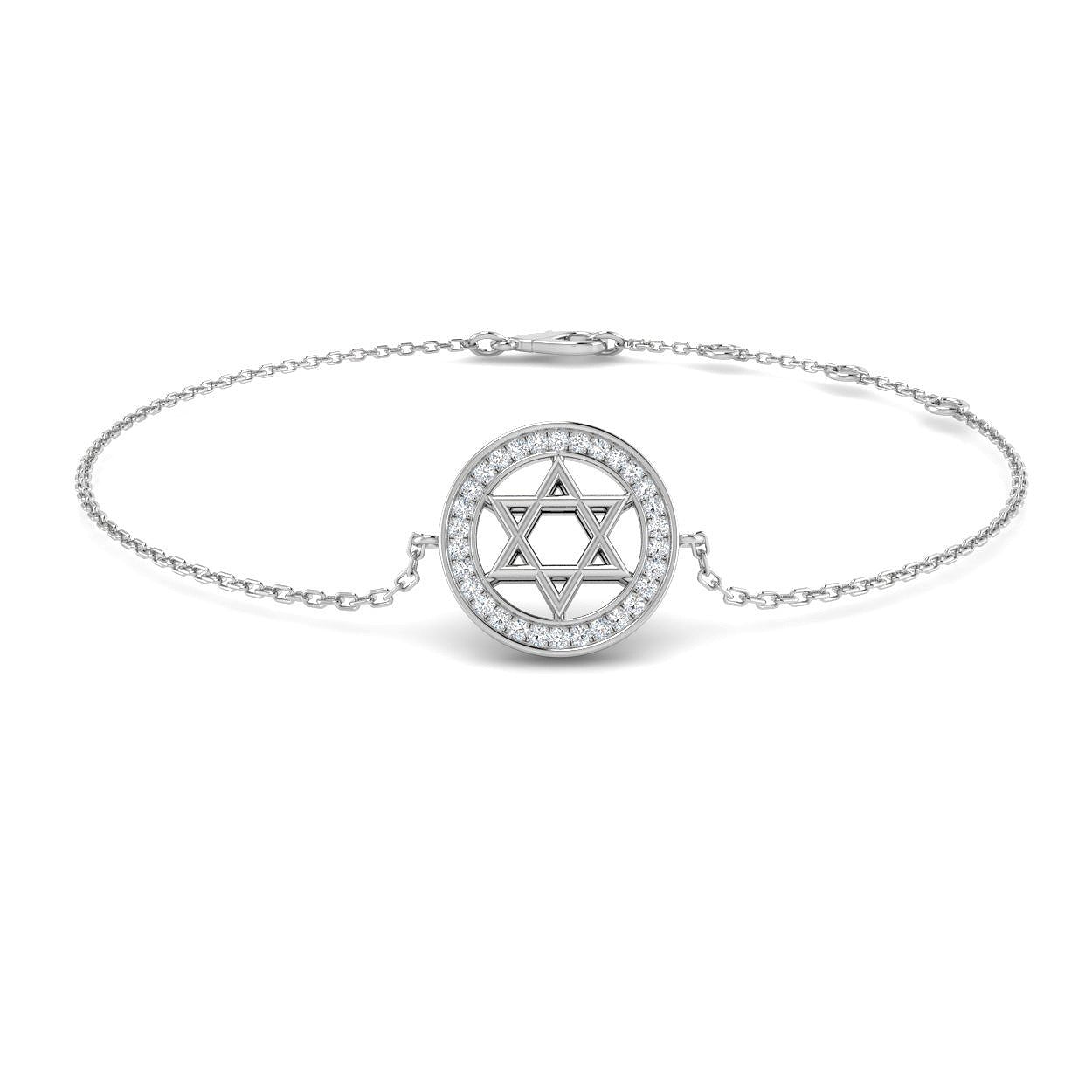Natural Diamond Jewish Star of David Bracelet with Round Pave Halo in 10K/14K gold and platinum with certified lab-grown or natural diamonds