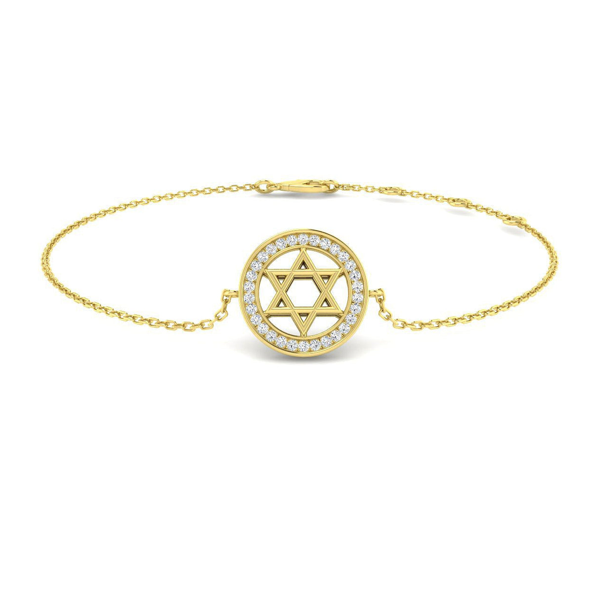 Natural Diamond Jewish Star of David Bracelet with Round Pave Halo in 10K/14K gold and platinum with certified lab-grown or natural diamonds