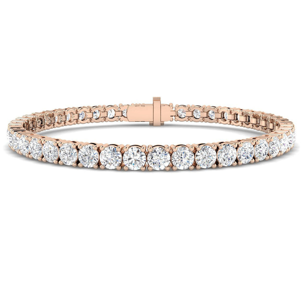 Round Natural Diamond Tennis Bracelet in Prong Set with Secure Box Clasp in 10K/14K gold and platinum with certified lab-grown or natural diamonds