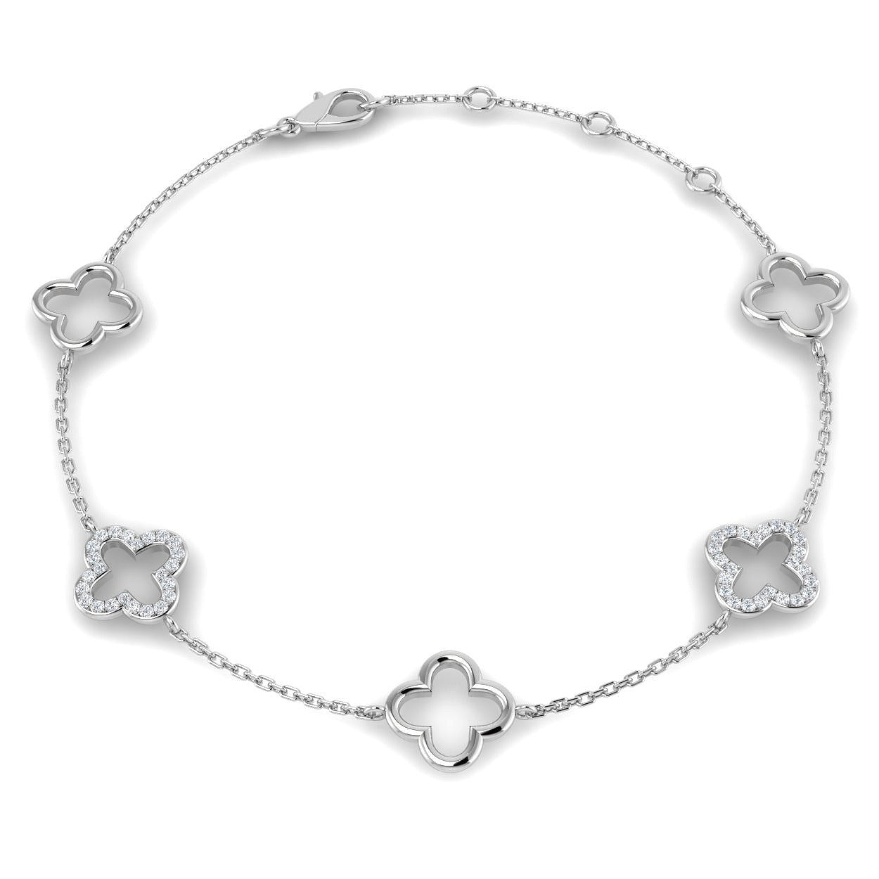 Natural or Lab Grown Diamond Clover Chain Bracelet in 10K/14K gold and platinum with certified lab-grown or natural diamonds