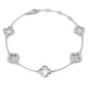 Natural or Lab Grown Diamond Clover Chain Bracelet in 10K/14K gold and platinum with certified lab-grown or natural diamonds