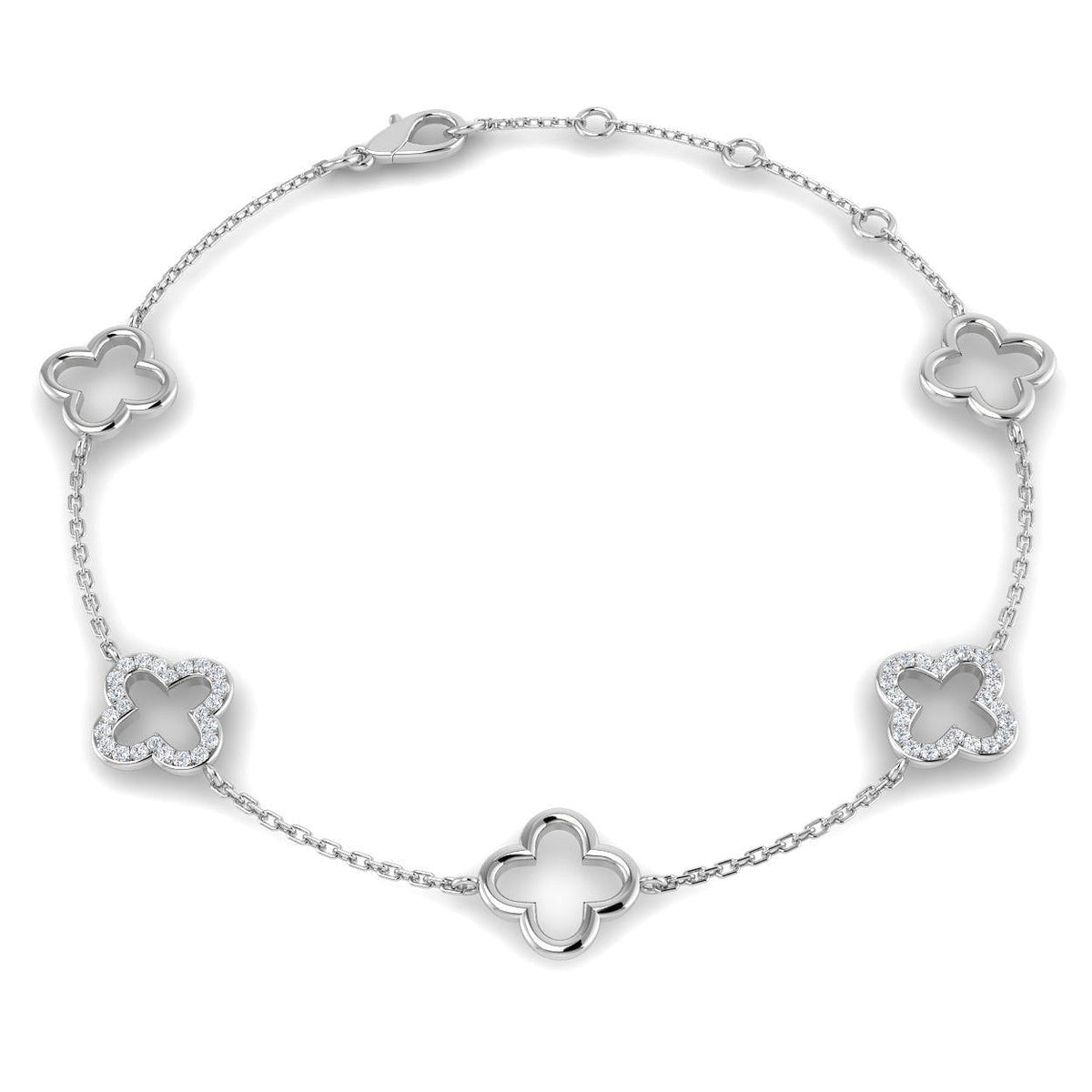 Lab Grown Diamond Four Leaf Clover Bracelet in 10K/14K gold and platinum with certified lab-grown or natural diamonds