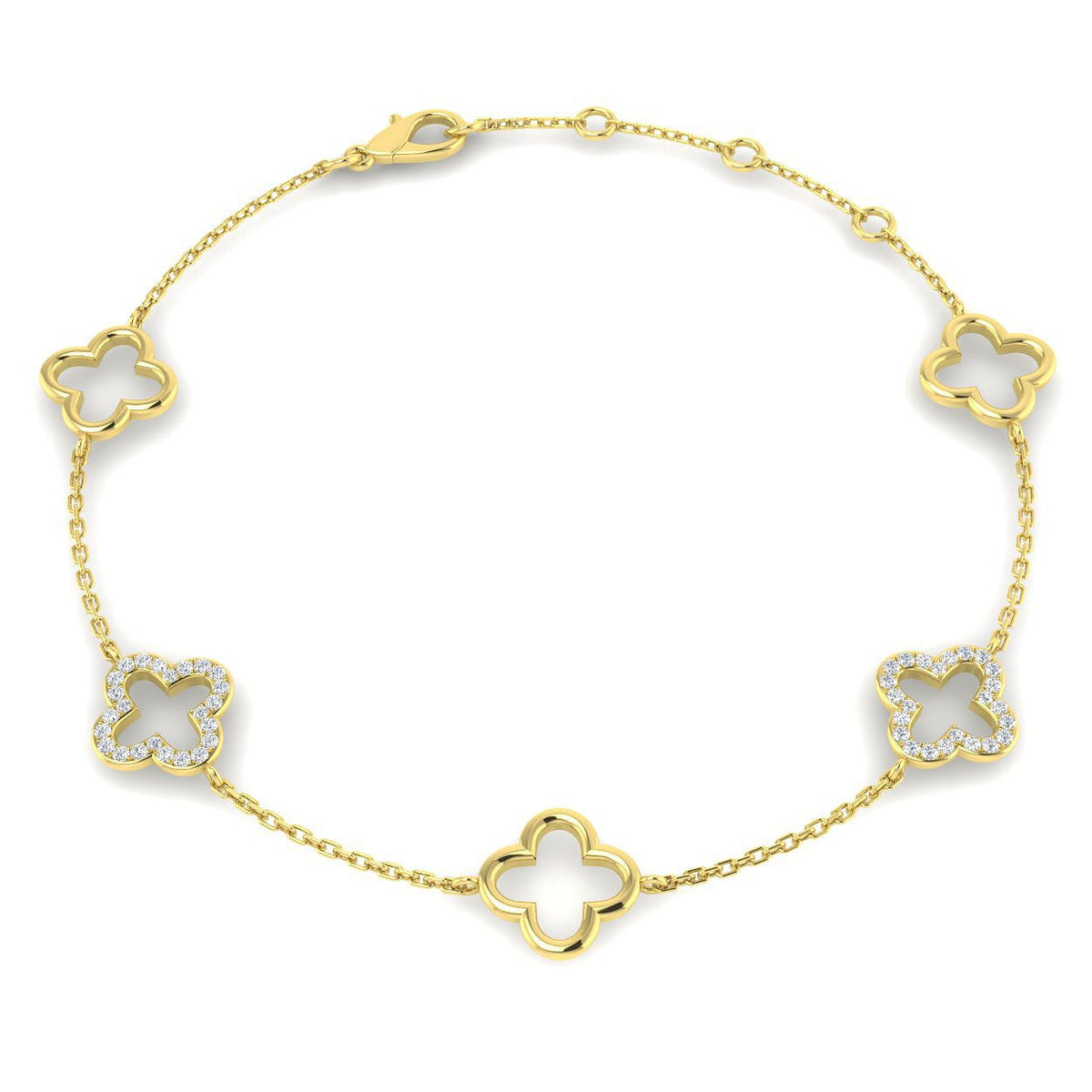 Natural or Lab Grown Diamond Clover Chain Bracelet in 10K/14K gold and platinum with certified lab-grown or natural diamonds