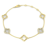 Natural or Lab Grown Diamond Clover Chain Bracelet in 10K/14K gold and platinum with certified lab-grown or natural diamonds