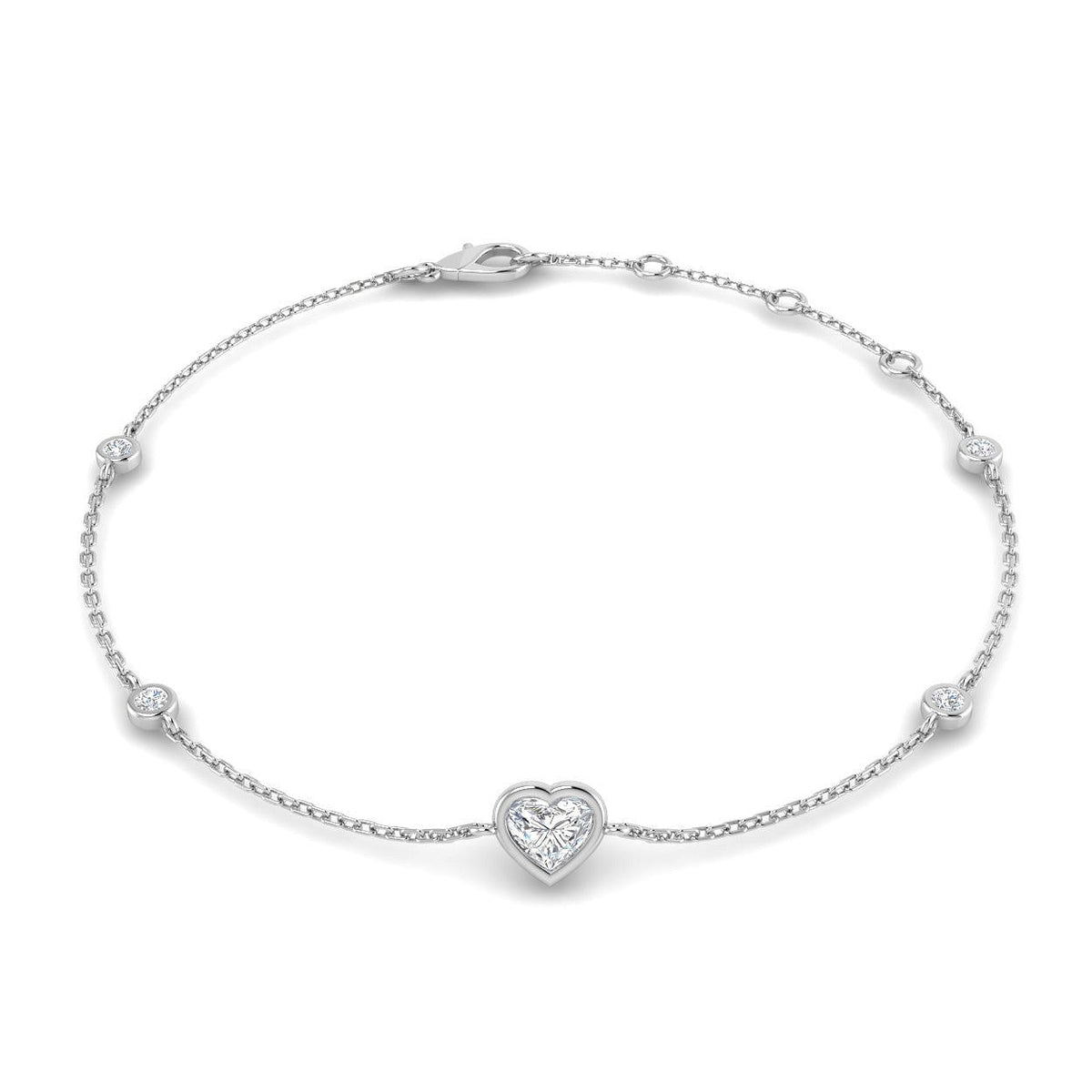 Natural Heart Cut Diamond Station Bracelet with Lobster Clasp in 10K/14K gold and platinum with certified lab-grown or natural diamonds