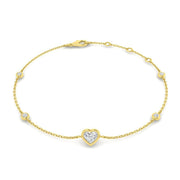 Natural Heart Cut Diamond Station Bracelet with Lobster Clasp in 10K/14K gold and platinum with certified lab-grown or natural diamonds