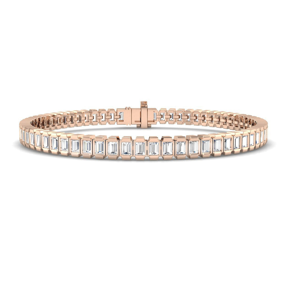 Natural Baguette Cut Bezel Set Diamond Bracelet with Secure Box Clasp in 10K/14K gold and platinum with certified lab-grown or natural diamonds