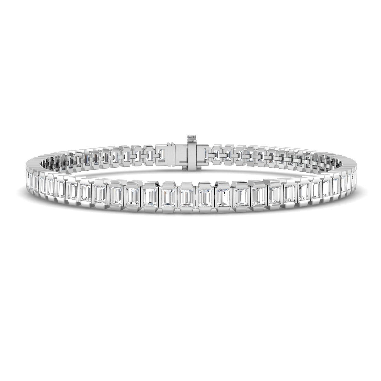 Natural Baguette Cut Bezel Set Diamond Bracelet with Secure Box Clasp in 10K/14K gold and platinum with certified lab-grown or natural diamonds