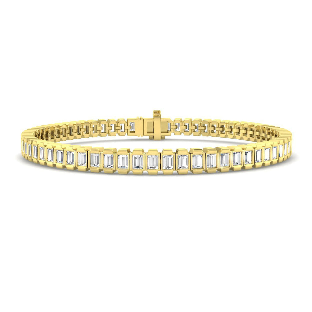 Natural Baguette Cut Bezel Set Diamond Bracelet with Secure Box Clasp in 10K/14K gold and platinum with certified lab-grown or natural diamonds