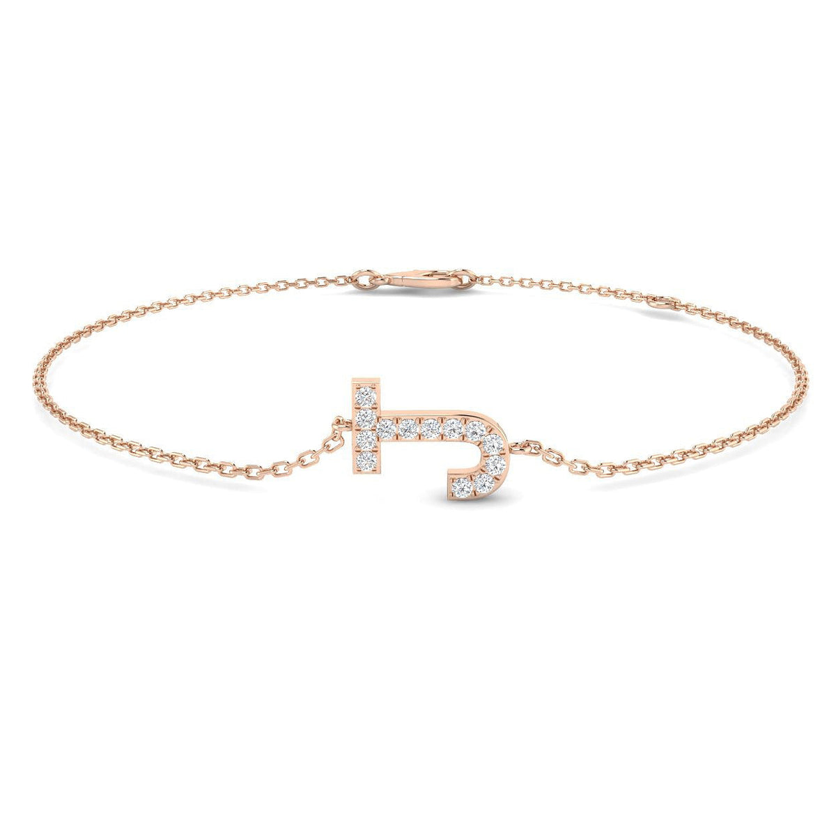 Round Cut Natural Diamond Initial J Letter Chain Bracelet for Women in 10K/14K gold and platinum with certified lab-grown or natural diamonds