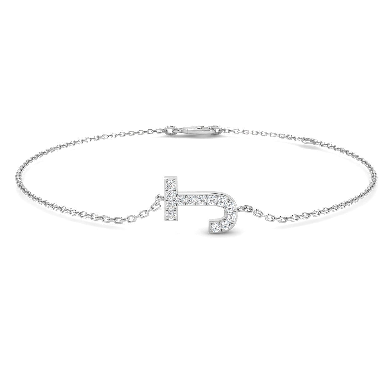 Round Cut Natural Diamond Initial J Letter Chain Bracelet for Women in 10K/14K gold and platinum with certified lab-grown or natural diamonds