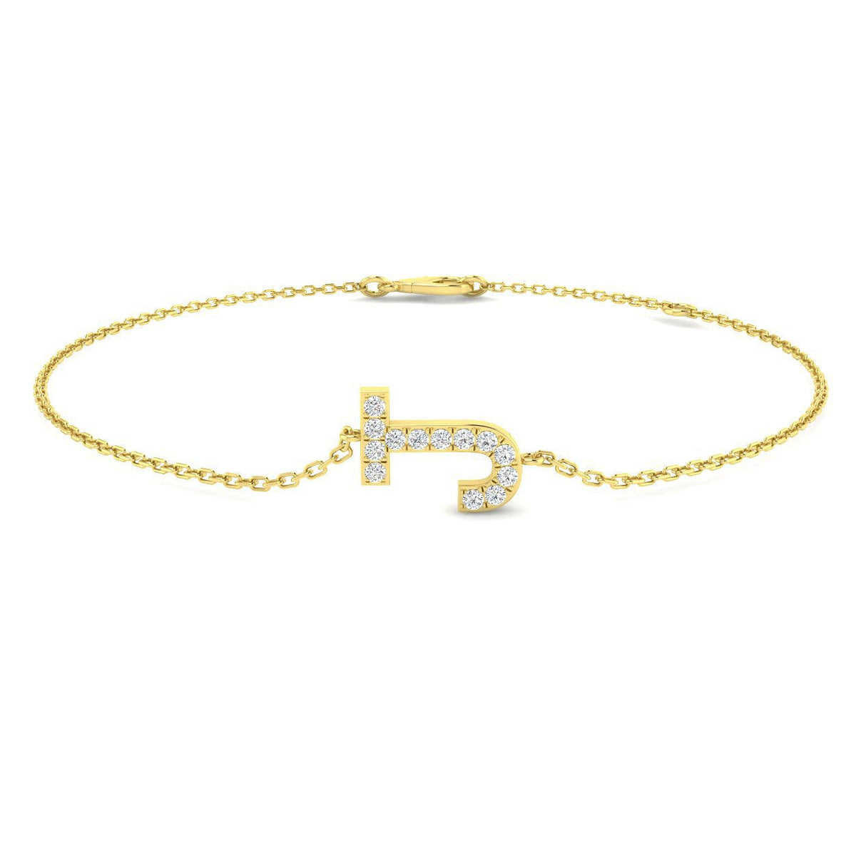 Round Cut Natural Diamond Initial J Letter Chain Bracelet for Women in 10K/14K gold and platinum with certified lab-grown or natural diamonds