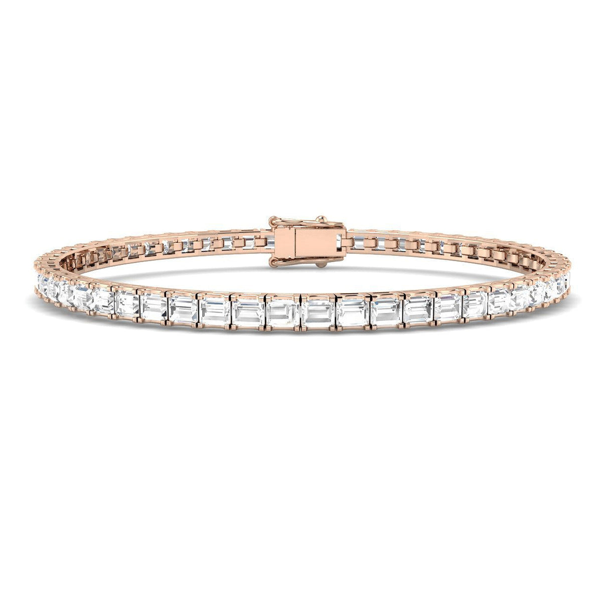 Baguette Cut Lab Grown Diamond Prong Set Link Tennis Bracelet in Platinum with Box Clasp in 10K/14K gold and platinum with certified lab-grown or natural diamonds