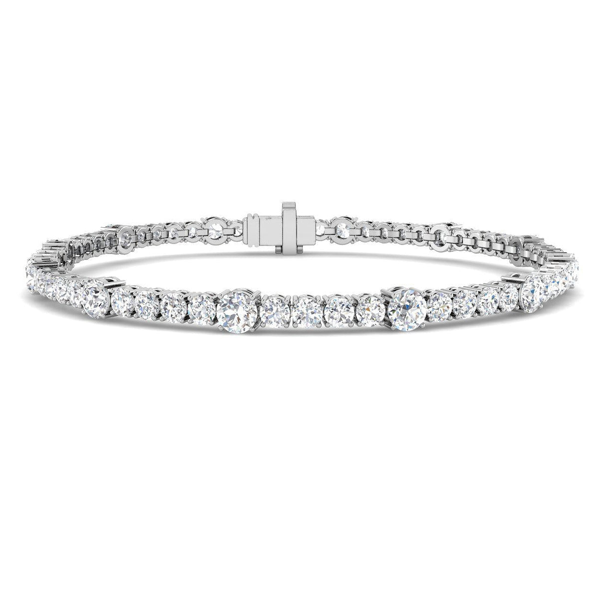 Round Lab Grown Diamond Tennis Bracelet in Prong Set with Box Closure in 10K/14K gold and platinum with certified lab-grown or natural diamonds