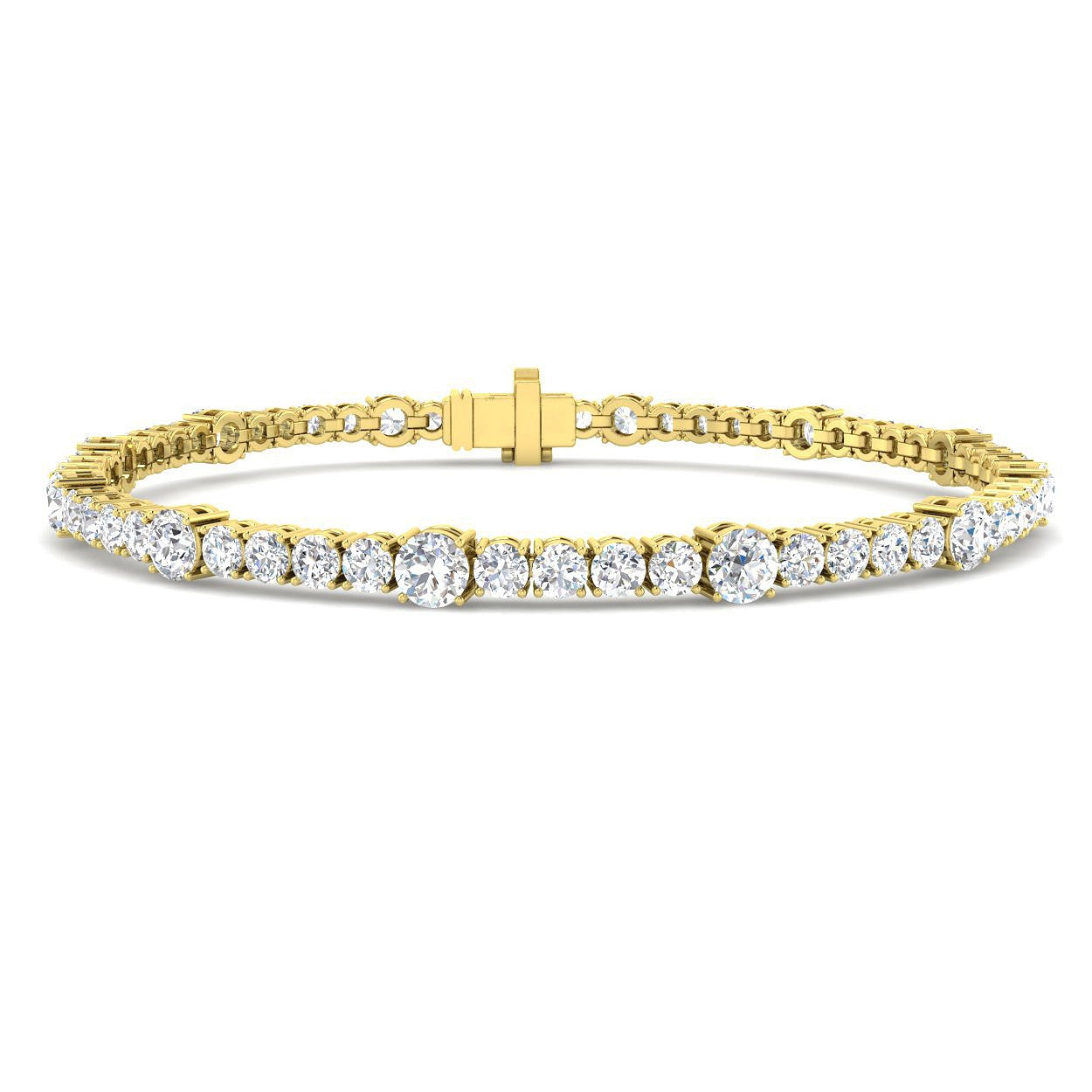 Round Lab Grown Diamond Tennis Bracelet in Prong Set with Box Closure in 10K/14K gold and platinum with certified lab-grown or natural diamonds