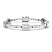 Emerald Style Round & Baguette Diamond Halo Bracelet in 10K/14K gold and platinum with certified lab-grown or natural diamonds