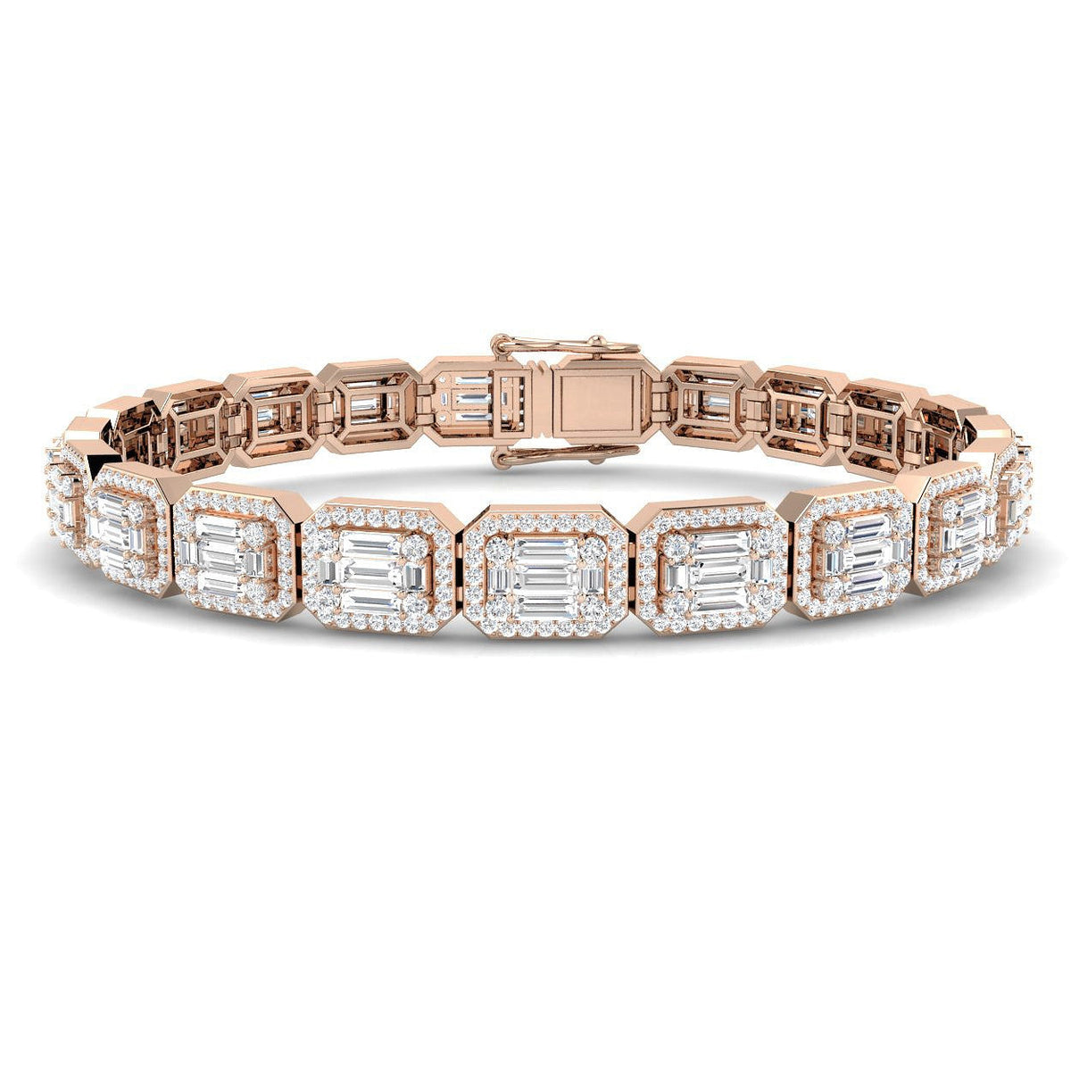 Elegant Emerald Style Baguette & Round Cut Lab Grown Diamond Bracelet in Gold or in 10K/14K gold and platinum with certified lab-grown or natural diamonds
