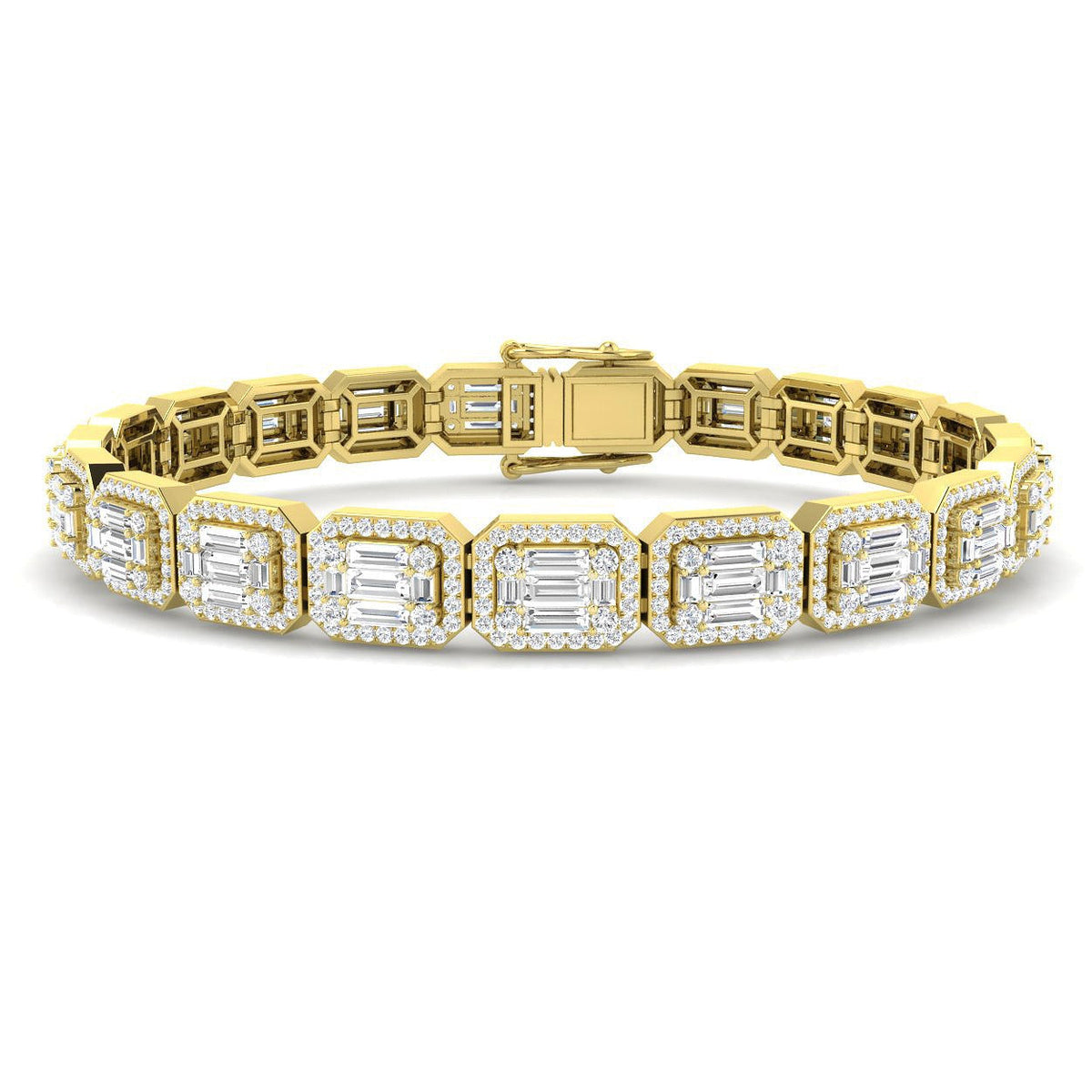 Elegant Emerald Style Baguette & Round Cut Lab Grown Diamond Bracelet in Gold or in 10K/14K gold and platinum with certified lab-grown or natural diamonds