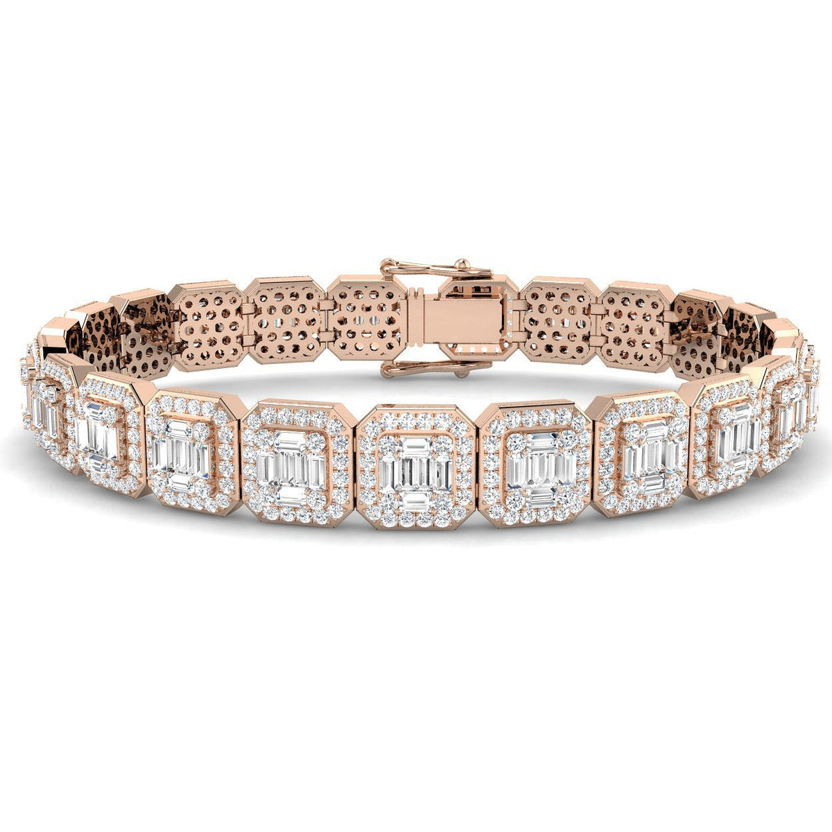 Baguette & Round Cut Emerald Style Natural Diamond Bracelet in Gold & in 10K/14K gold and platinum with certified lab-grown or natural diamonds