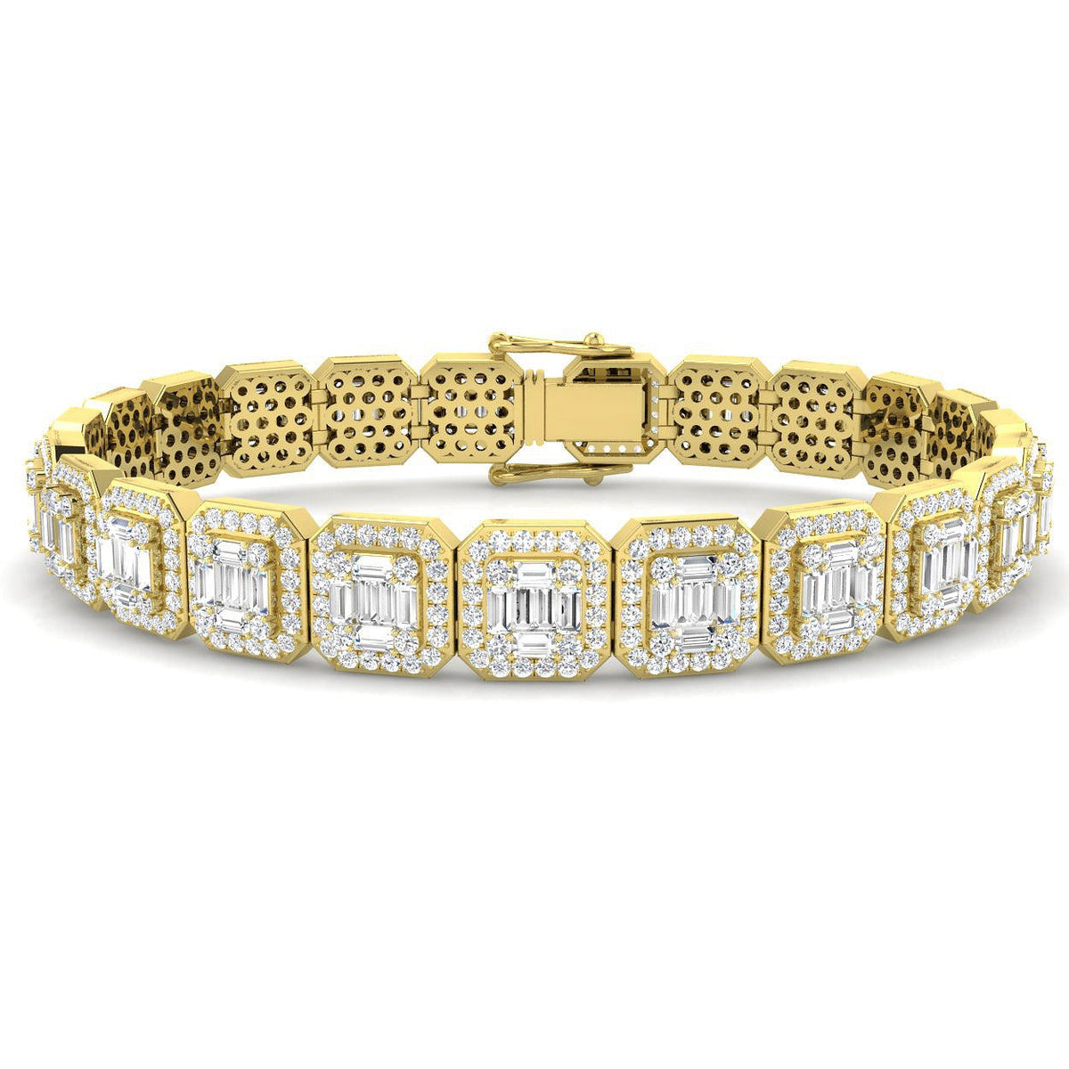 Baguette & Round Cut Emerald Style Natural Diamond Bracelet in Gold & in 10K/14K gold and platinum with certified lab-grown or natural diamonds