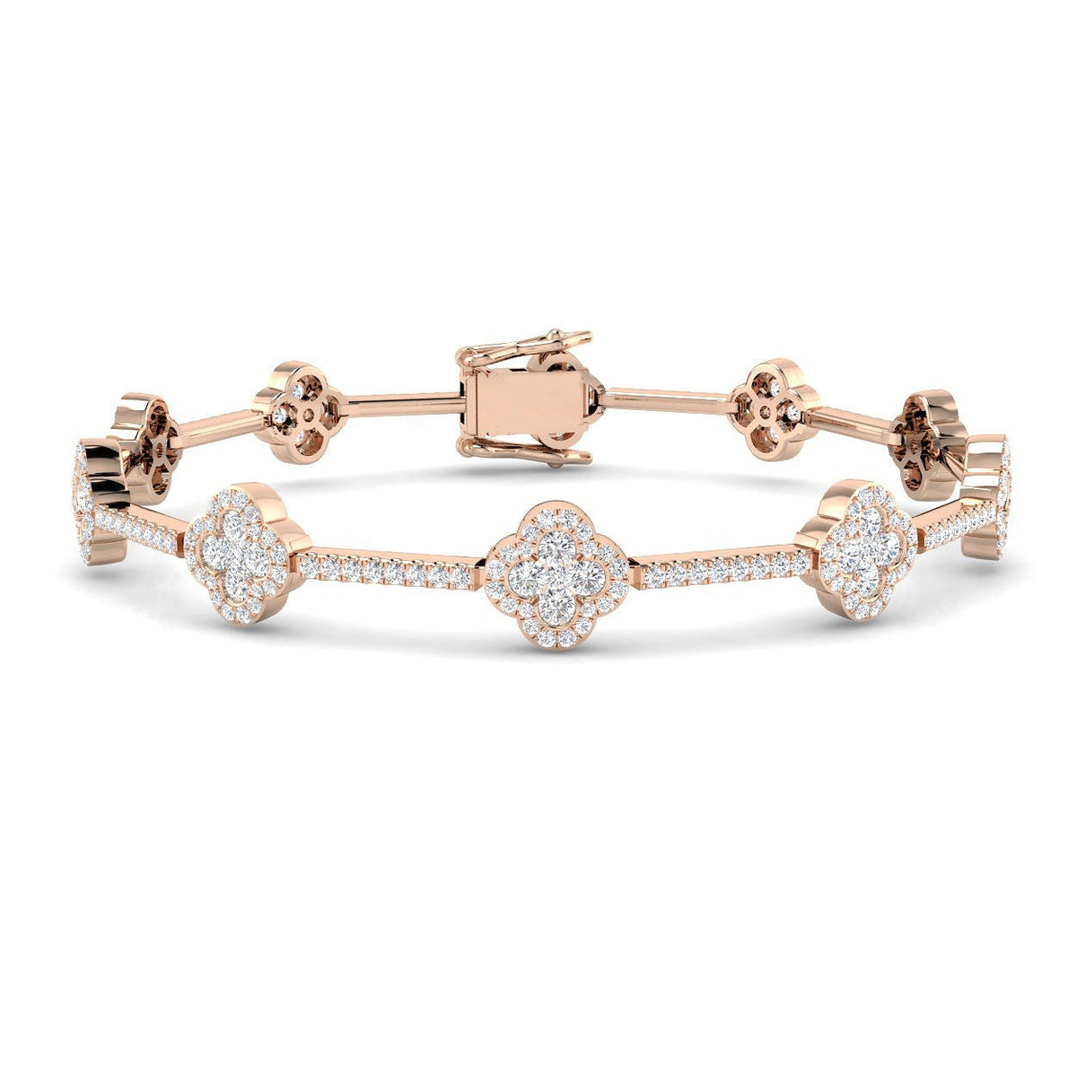 Diamond Clover Bracelet 2.75ct Natural Pave Set in 10K/14K gold and platinum with certified lab-grown or natural diamonds