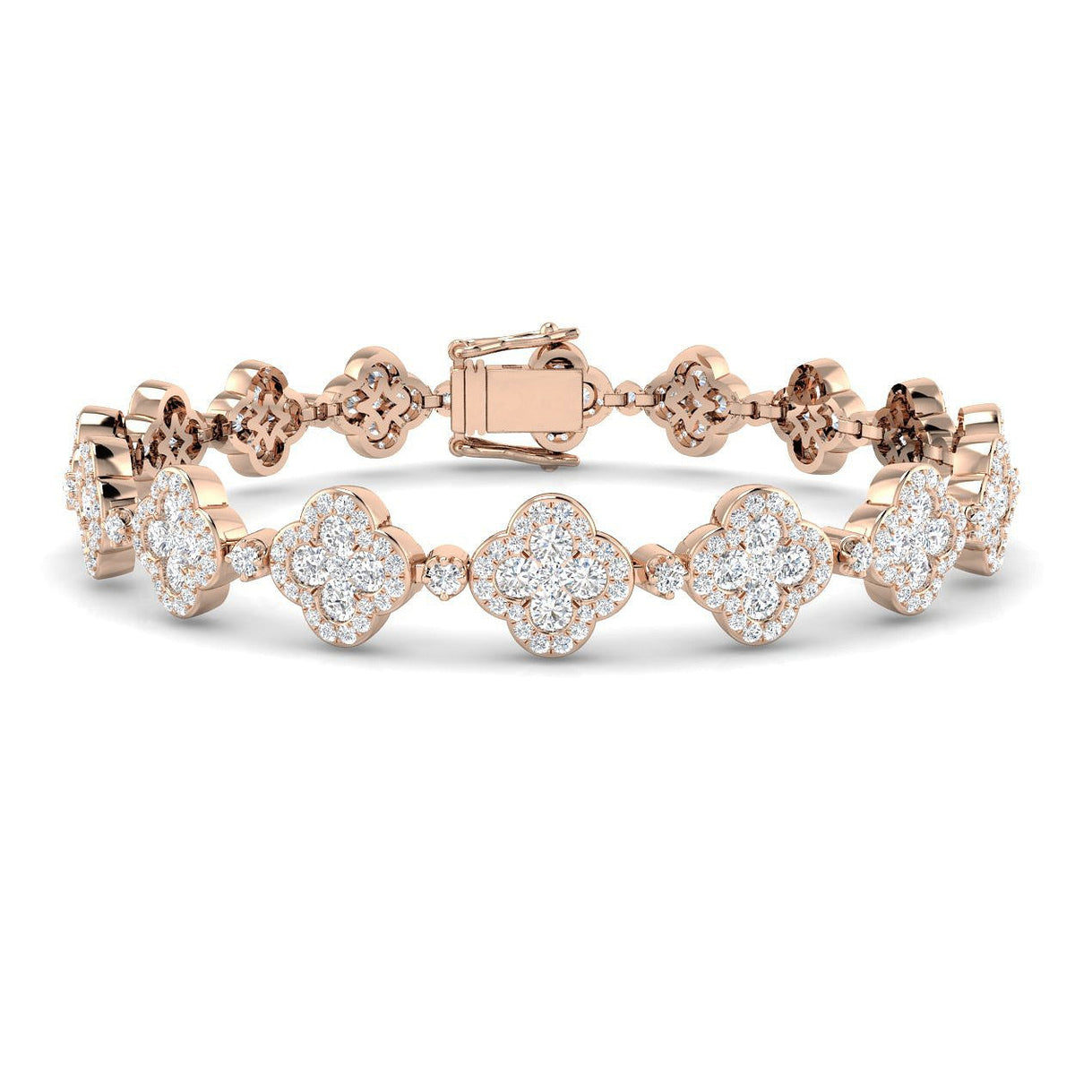 Vintage Inspired Clover Link Diamond Bracelet in 10K/14K gold and platinum with certified lab-grown or natural diamonds