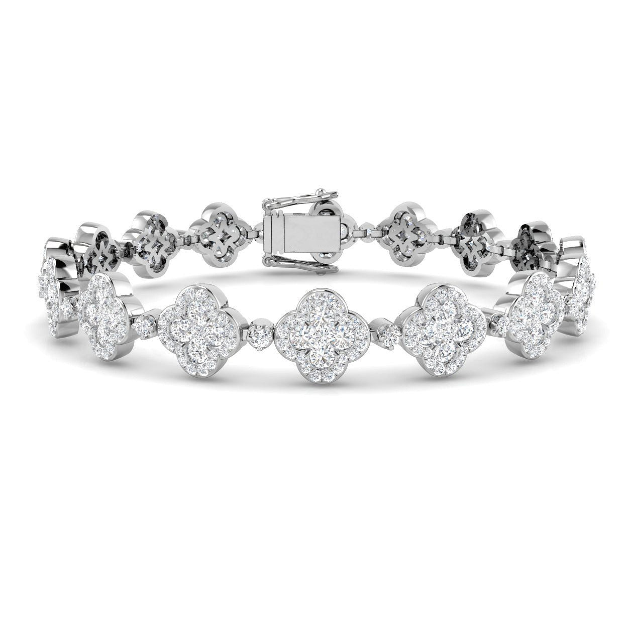 Vintage Inspired Clover Link Diamond Bracelet in 10K/14K gold and platinum with certified lab-grown or natural diamonds
