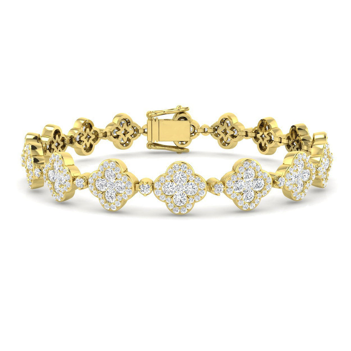 Vintage Inspired Clover Link Diamond Bracelet in 10K/14K gold and platinum with certified lab-grown or natural diamonds