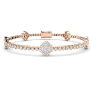 Natural Diamond Clover Link Tennis Bracelet Solid Gold with Box Clasp in 10K/14K gold and platinum with certified lab-grown or natural diamonds