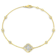 Clover Diamond Chain Bracelet with Bezel & Pave Set Natural Diamonds in 10K/14K gold and platinum with certified lab-grown or natural diamonds