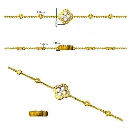 Clover Diamond Chain Bracelet with Bezel & Pave Set Natural Diamonds in 10K/14K gold and platinum with certified lab-grown or natural diamonds