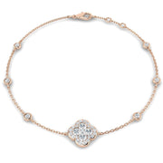 Clover Diamond Chain Bracelet with Bezel & Pave Set Natural Diamonds in 10K/14K gold and platinum with certified lab-grown or natural diamonds