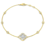 Clover Diamond Chain Bracelet with Bezel & Pave Set Natural Diamonds in 10K/14K gold and platinum with certified lab-grown or natural diamonds