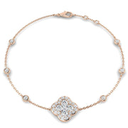 Clover Diamond Chain Bracelet with Bezel & Pave Set Natural Diamonds in 10K/14K gold and platinum with certified lab-grown or natural diamonds
