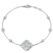 Clover Diamond Chain Bracelet with Bezel & Pave Set Natural Diamonds in 10K/14K gold and platinum with certified lab-grown or natural diamonds