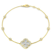 Clover Diamond Chain Bracelet with Bezel & Pave Set Natural Diamonds in 10K/14K gold and platinum with certified lab-grown or natural diamonds