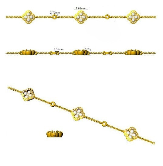 1.20Ct Clover Style Lab Grown or Natural Diamond Chain Bracelet in 10K/14K gold and platinum with certified lab-grown or natural diamonds