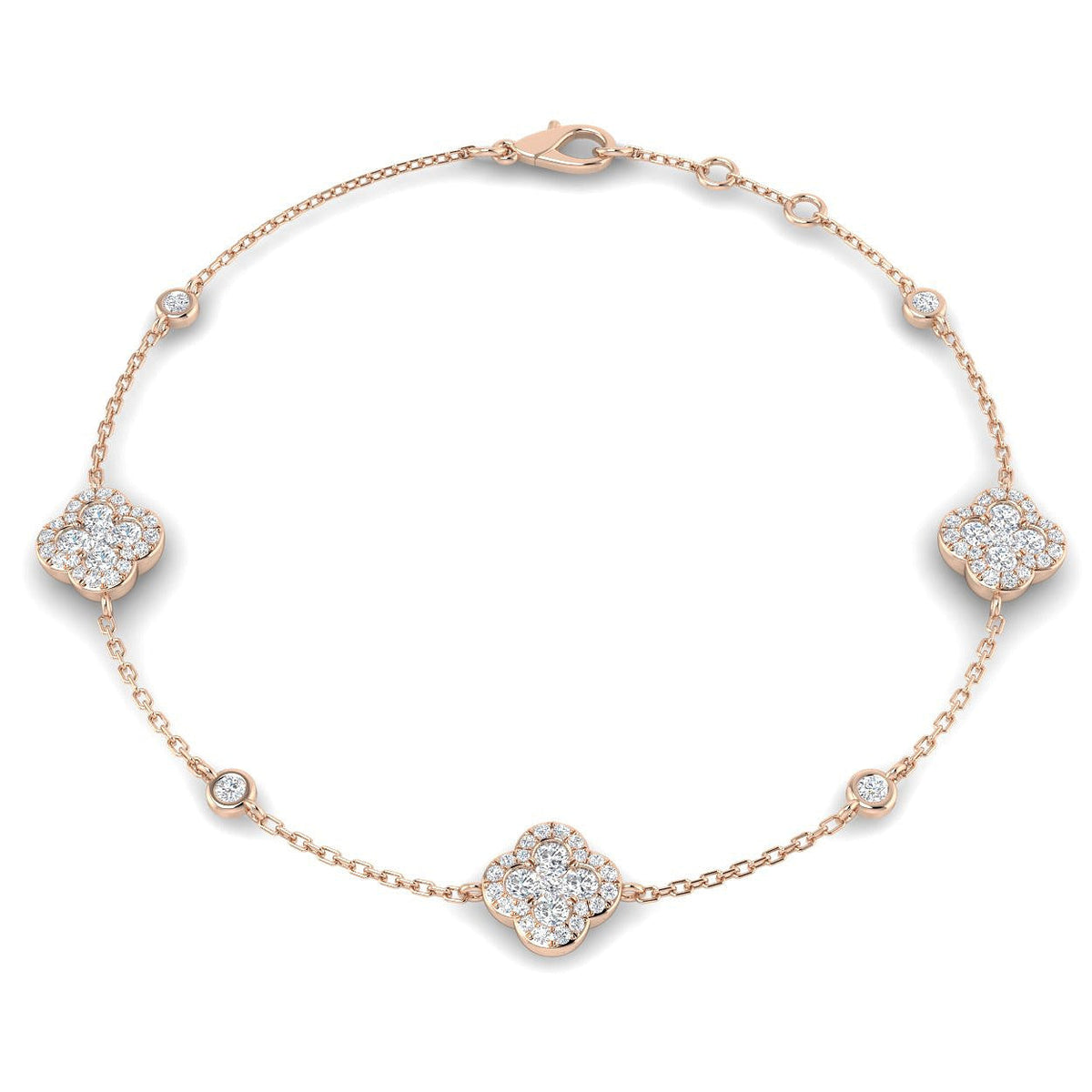 1.20Ct Clover Style Lab Grown or Natural Diamond Chain Bracelet in 10K/14K gold and platinum with certified lab-grown or natural diamonds
